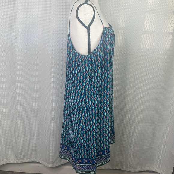 Anthropologie Maeve Silk Dress Geometric Print Spaghetti Straps Sundress Sz L - Picture 6 of 12